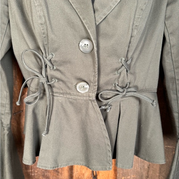 Aqua Olive Fitted Cotton/Spandex Peplum Jacket - X-Small - Picture 3 of 12